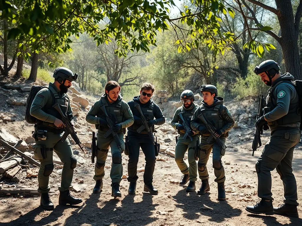 A group of colleagues participating in an outdoor team-building activity, such as an obstacle course, showcasing problem-solving and camaraderie.